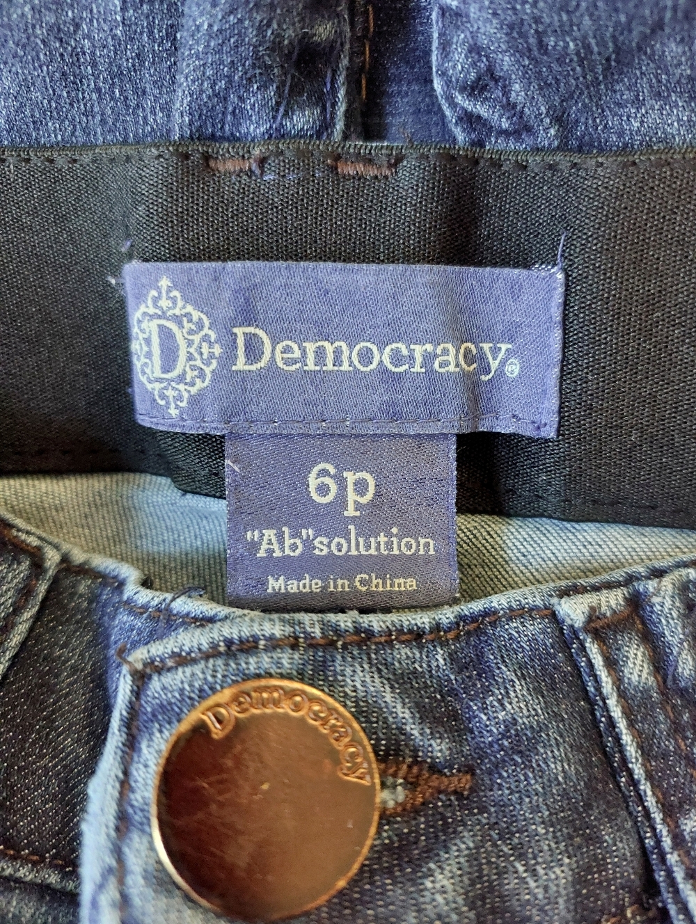 Democracy Jeans - Navy Blue Label and Copper Button